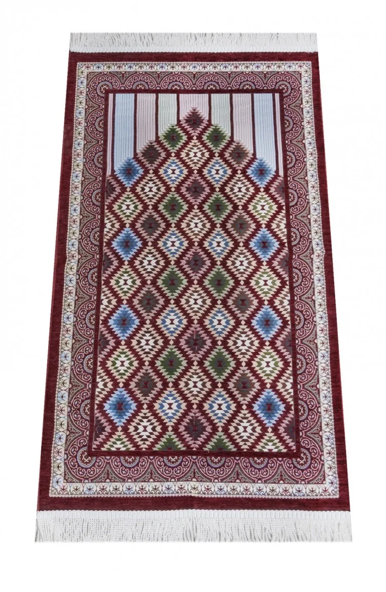 Çini Desenli Şönil Seccade Kırmızı Renk