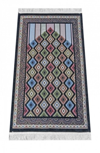 Çini Desenli Şönil Seccade Siyah Renk