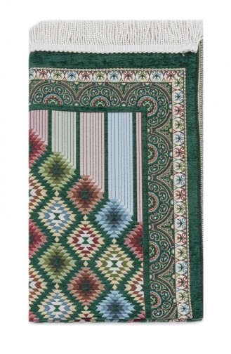 Çini Desenli Şönil Seccade Yeşil Renk