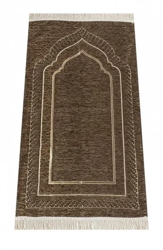 Mihrap Desenli Astarlı Şönil Seccade Kahverengi