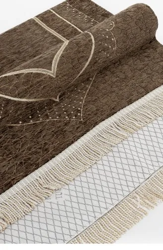 Mihrap Desenli Astarlı Şönil Seccade Kahverengi