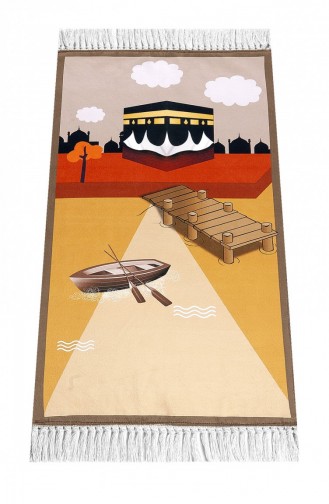 Dijital Baskılı Çocuk Seccadesi Kayıklı Kabeli Kahverengi 44 X 78 Cm