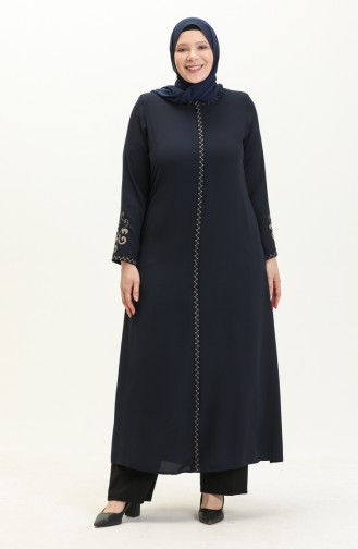 Bestickte Abaya in Übergröße 3022-01 Marineblau 3022-01