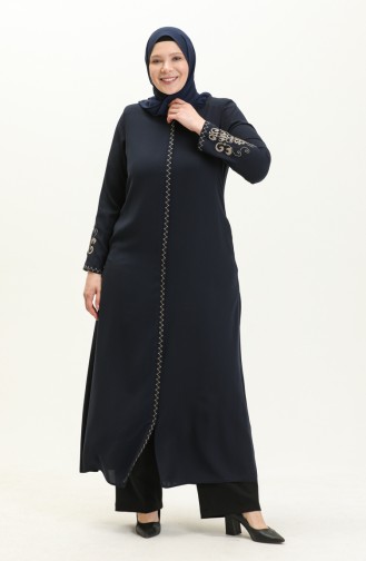 Plus Size Embroidered Abaya 3022-01 Navy Blue 3022-01