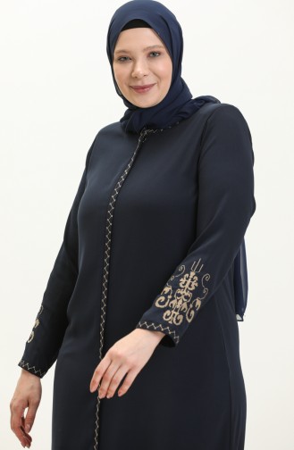 Plus Size Embroidered Abaya 3022-01 Navy Blue 3022-01