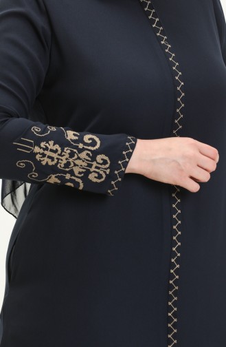 Plus Size Embroidered Abaya 3022-01 Navy Blue 3022-01