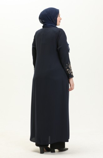 Bestickte Abaya in Übergröße 3022-01 Marineblau 3022-01