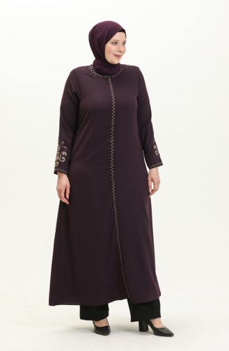 Abaya Brodée Grande Taille 3022-02 Pourpre 3022-02