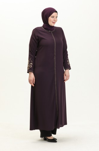 Plus Size Embroidered Abaya 3022-02 Purple 3022-02