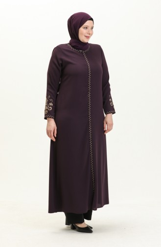 Bestickte Abaya in Übergröße 3022-02 Lila 3022-02