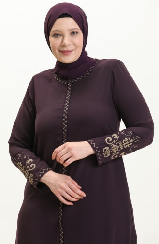 Abaya Brodée Grande Taille 3022-02 Pourpre 3022-02