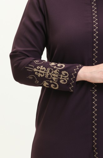 Abaya Brodée Grande Taille 3022-02 Pourpre 3022-02