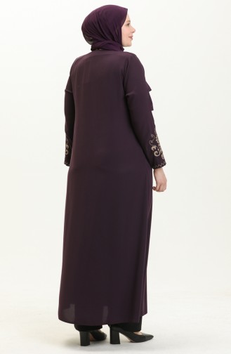 Abaya Brodée Grande Taille 3022-02 Pourpre 3022-02