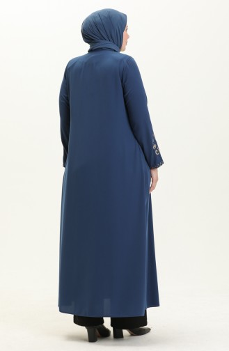 Bestickte Abaya in Übergröße mit Reißverschluss 2003A-04 Indigo 2003A-04