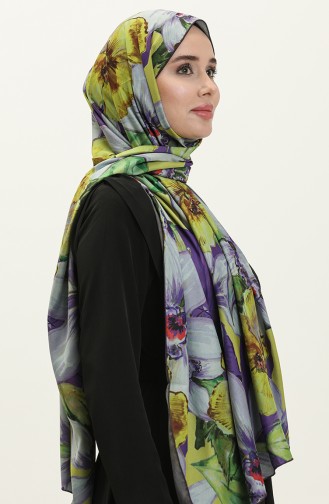 Aymina İpek Şifon Şal 8012-02 Mor Sarı
