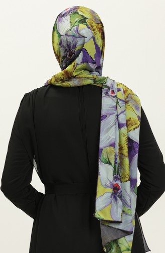 Aymina İpek Şifon Şal 8012-02 Mor Sarı
