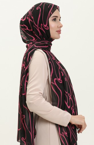 Aymina Châle en Mousseline de Soie 8012-04 Noir Rose 8012-04