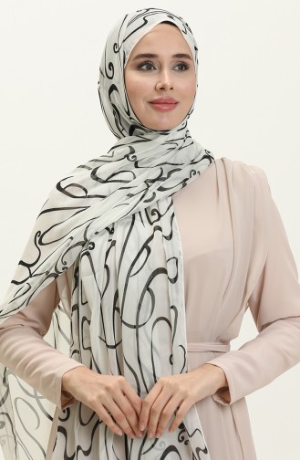 Aymina Chiffon Shawl 8012-05 white Black 8012-05