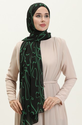 Aymina Silk Chiffon Shawl 8012-06 Black Green 8012-06