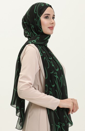 Aymina Silk Chiffon Shawl 8012-06 Black Green 8012-06