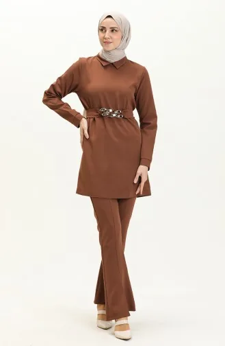طقم ثنائي تونيك بنطلون بتصميم سلسلة  70007-01 بني  70007-01