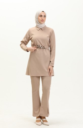 Chain Belted Tunic Two Piece Suit 70007-04 Mink 70007-04