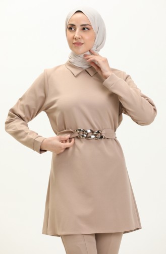 Chain Belted Tunic Two Piece Suit 70007-04 Mink 70007-04