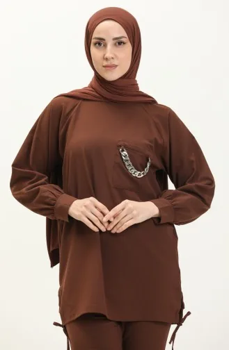 طقم ثنائي تونيك بنطلون بتصميم سلسلة 70010-03 بني 70010-03