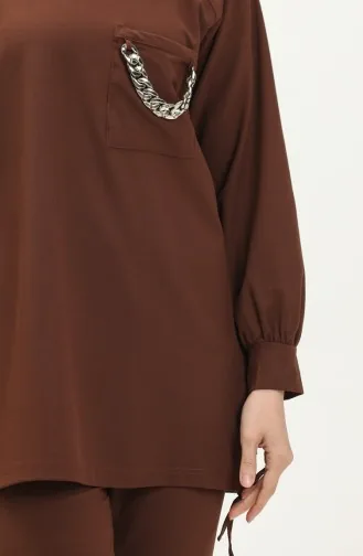 طقم ثنائي تونيك بنطلون بتصميم سلسلة 70010-03 بني 70010-03