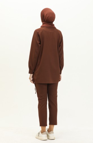 Zincir Detaylı Tunik Pantolon İkili Takım 70010-03 Kahverengi