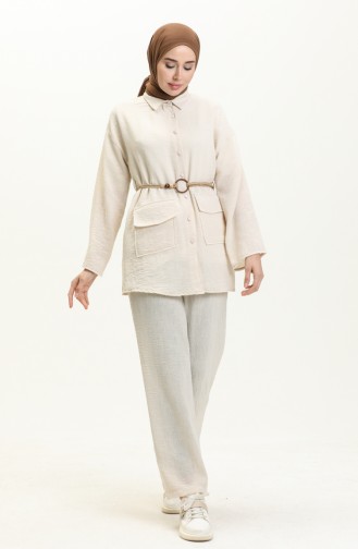 Belt Detailed Two Piece Suit 70030-02 Beige 70030-02