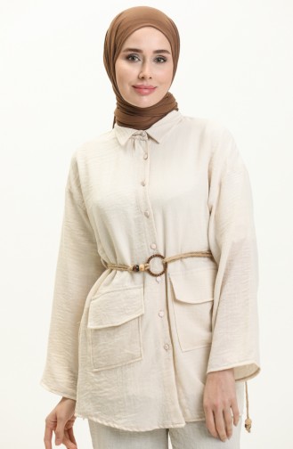 Belt Detailed Two Piece Suit 70030-02 Beige 70030-02