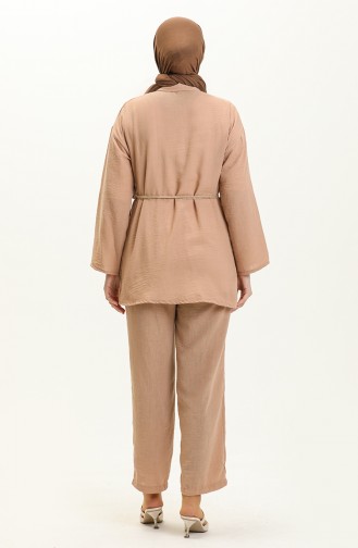 Belt Detailed Two Piece Suit 70030-06 Milk Coffee  70030-06