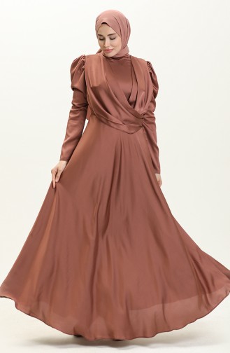 Draped Satin Evening Dress 6059-01 Brown 6059-01