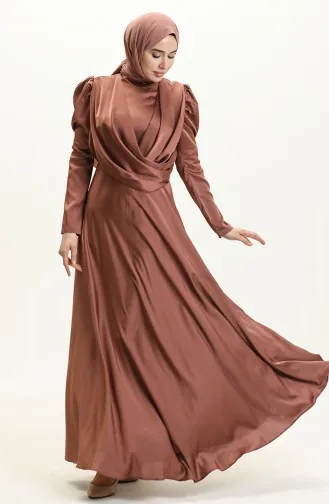 Vorne drapiertes Satin Abendkleid 6059-01 Braun 6059-01