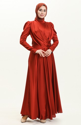 Draped Satin Evening Dress 6059-02 Brick Red 6059-02