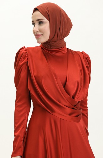 Robe de Soirée en Satin Drapée sur le Devant 6059-02 Brique 6059-02