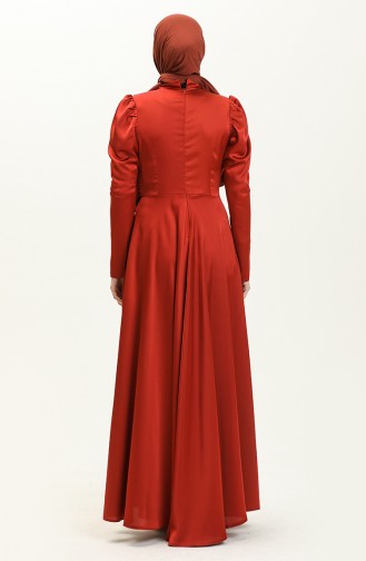 فستان سهرة ساتان بتصميم رايات 6059-02 قرميدي 6059-02