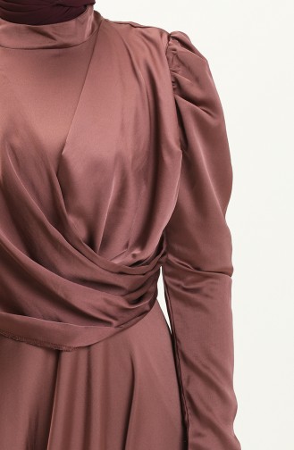 Robe de Soirée en Satin Drapée sur le Devant 6059-03 Rose Pâle Foncé 6059-03