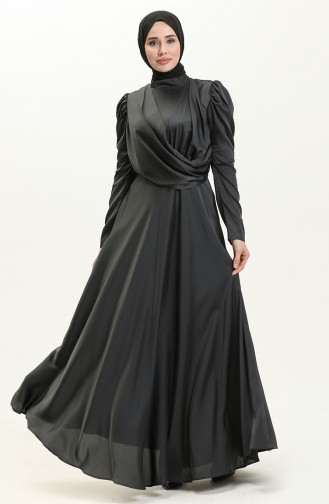 Robe de Soirée en Satin Drapée sur le Devant 6059-05 Anthracite Foncé 6059-05