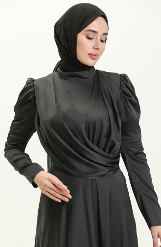 Robe de Soirée en Satin Drapée sur le Devant 6059-05 Anthracite Foncé 6059-05