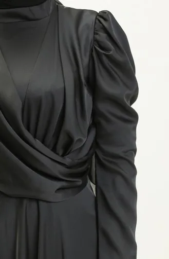 Robe de Soirée en Satin Drapée sur le Devant 6059-05 Anthracite Foncé 6059-05