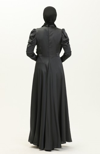 Robe de Soirée en Satin Drapée sur le Devant 6059-05 Anthracite Foncé 6059-05