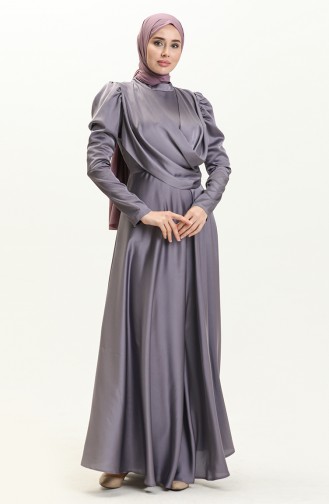 فستان سهرة ساتان بتصميم رايات 6059-06 بنفسجي فاتح 6059-06