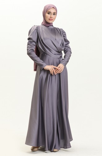 Robe de Soirée en Satin Drapée sur le Devant 6059-06 Lila 6059-06