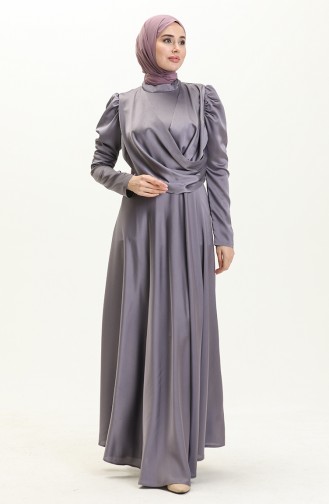 Robe de Soirée en Satin Drapée sur le Devant 6059-06 Lila 6059-06