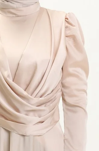 Robe de Soirée en Satin Drapée sur le Devant 6059-07 Beige 6059-07