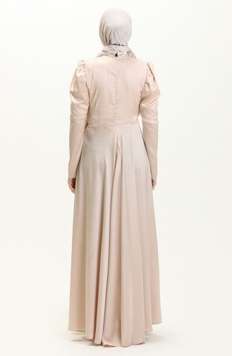 Robe de Soirée en Satin Drapée sur le Devant 6059-07 Beige 6059-07