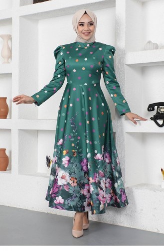 Emerald Green Hijab Evening Dress 14436