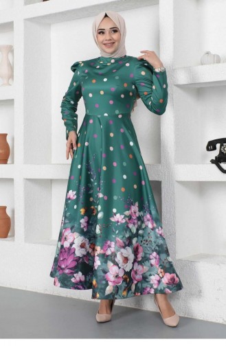 Emerald Green Hijab Evening Dress 14436